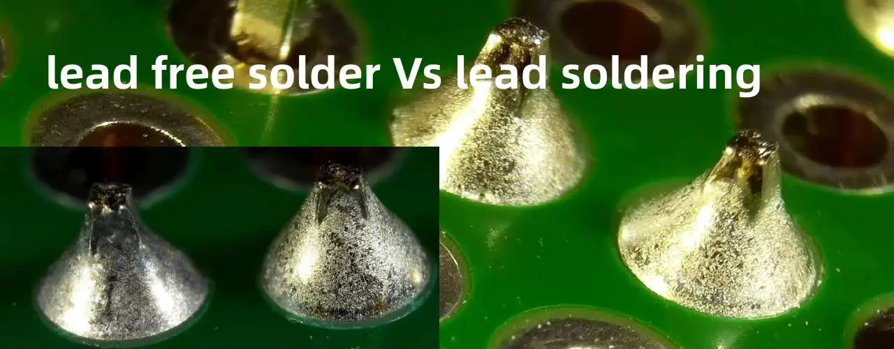 图片放置建议：在此处放置一张图像，显示无铅和含铅焊料卷，并带有清晰的标签。ALT 文本：“电子产品的焊料类型：铅与无铅选项。