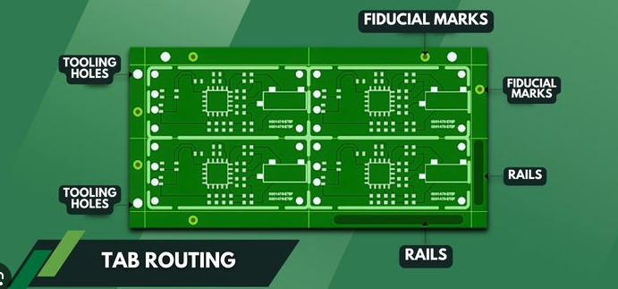 PCB 面板上的极耳布线特写，确保组装的稳定性。