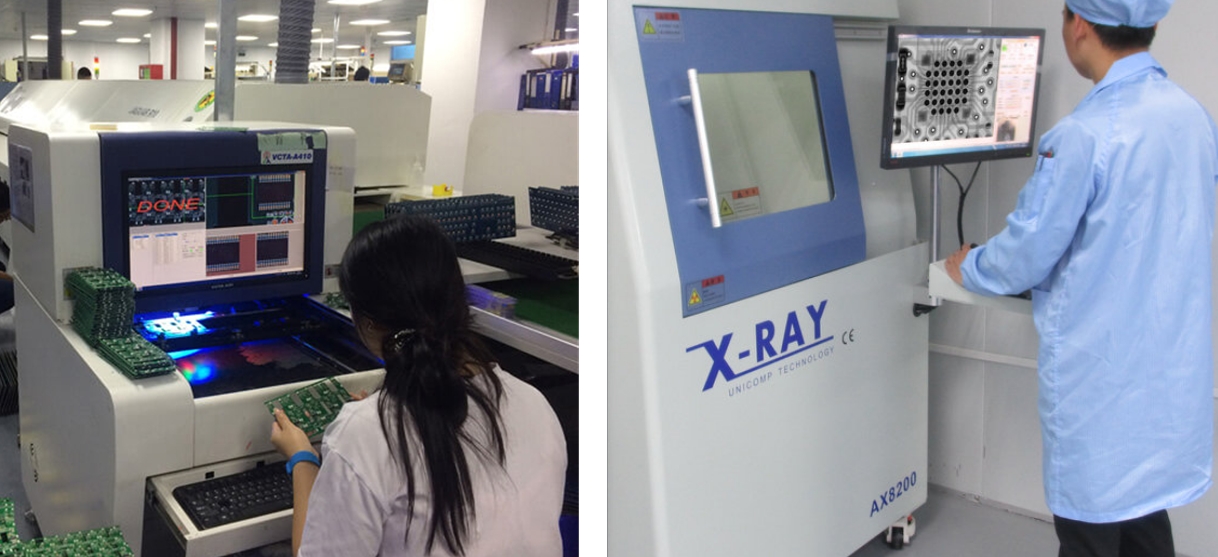 用于 SMT 生产线检测的 AOI 和 AXI 机器。