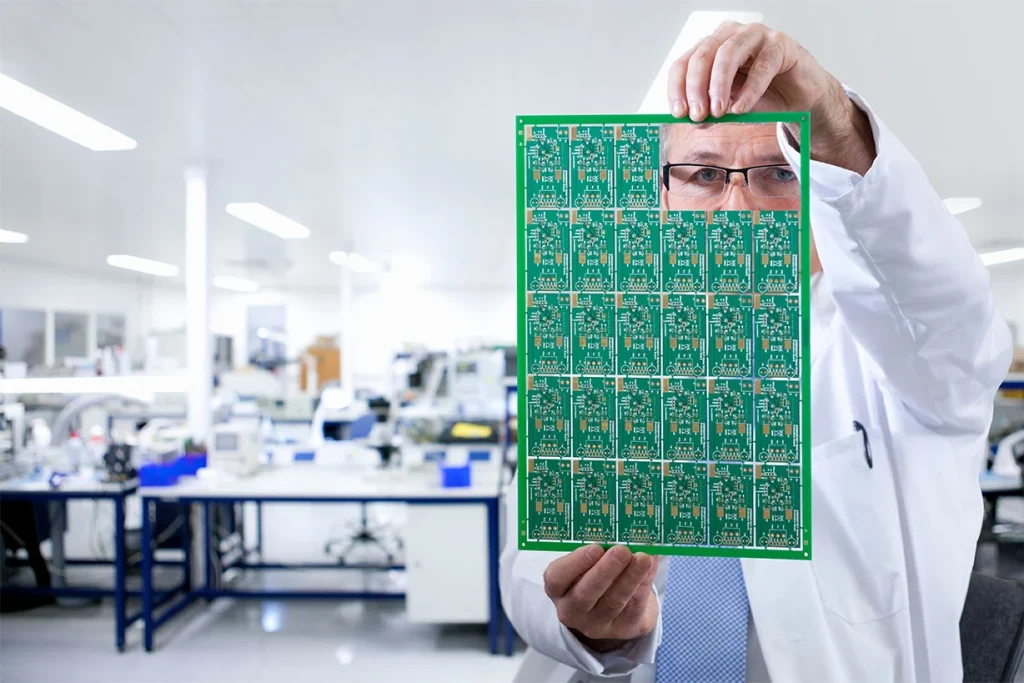 分板过程之前的 PCB 面板显示多个板已连接