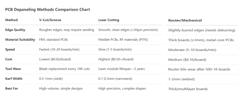 PCB 分板方法的比较，包括 V 型切割、激光和路由器技术