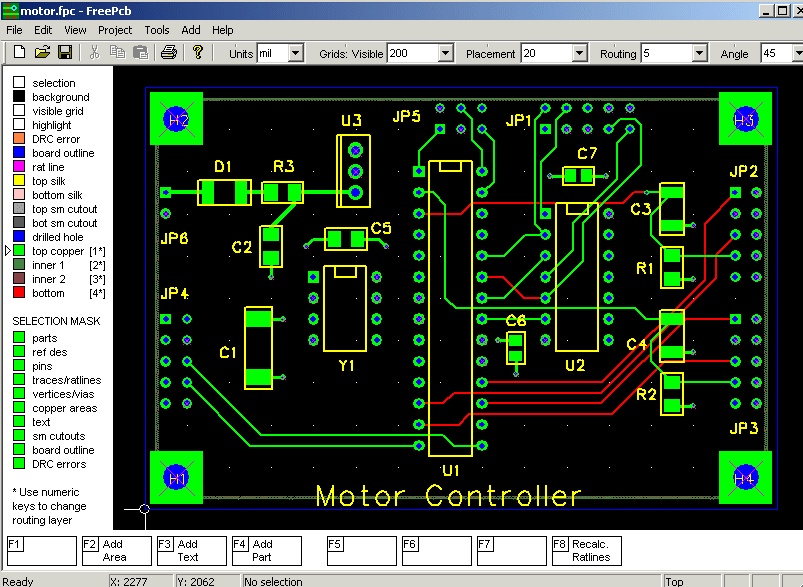 显示多层 PCB 布局的免费 PCB 设计工具界面的屏幕截图。