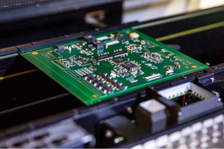 带有表面贴装的 PCB 特写用于电子设计的器件组件