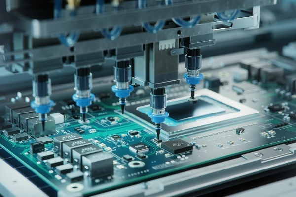 自动化 SMT 装配线将元件放置在物联网 PCB 上