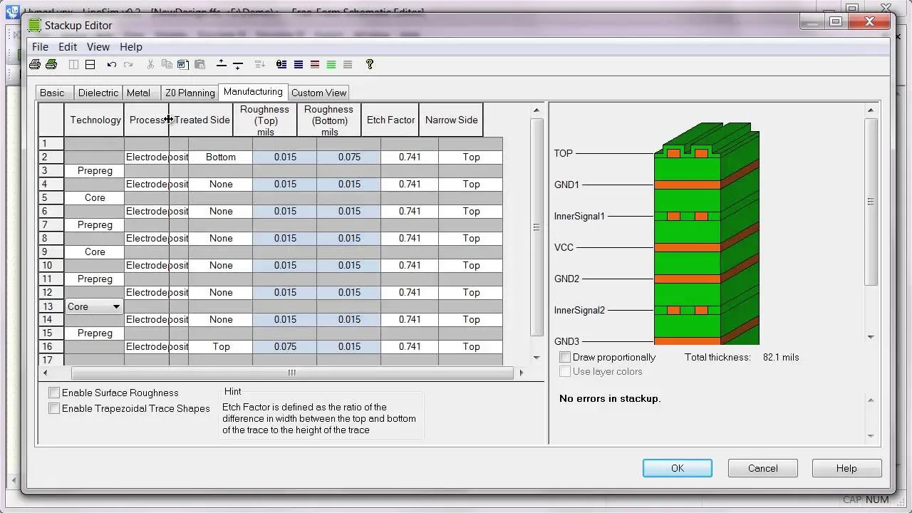 在规划软件中显示完整的PCB叠层设计