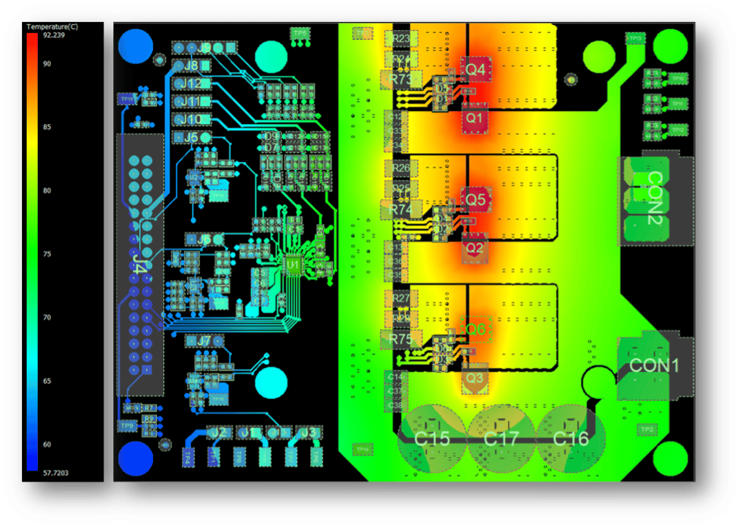 “带有发热组件的游戏机 PCB，用于热设计重点。”